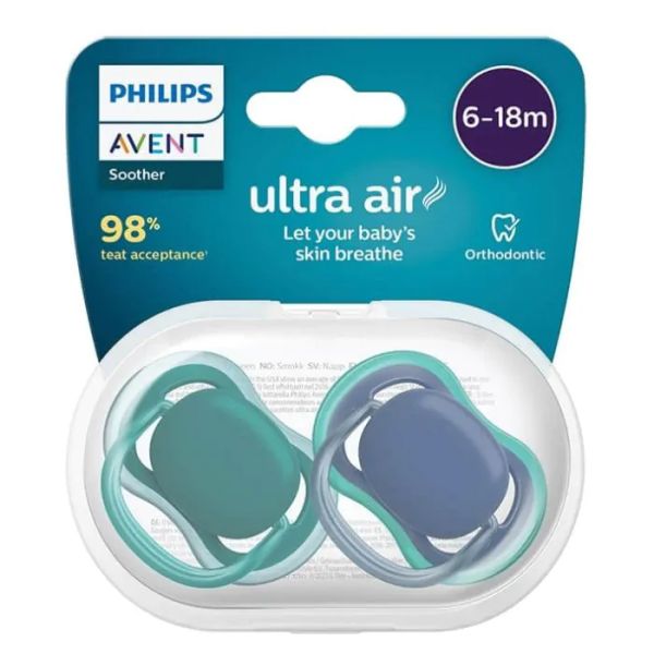 Philips Avent Ultra Air Ортодонтична залъгалка с кутийка 6-18М зелена 2 бр.