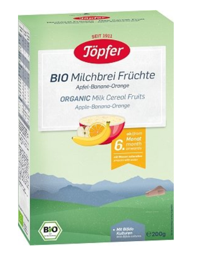 Млечна Био каша ябълка с банан и портокал Töpfer - 6+ месеца, 200 гр.