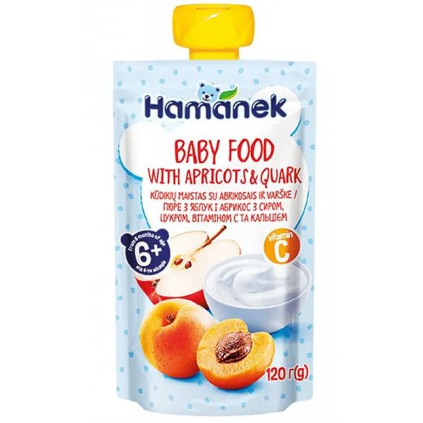 Пюре с ябълка, кайсия и кварк пауч Hamanek - 6+ месеца 120г.
