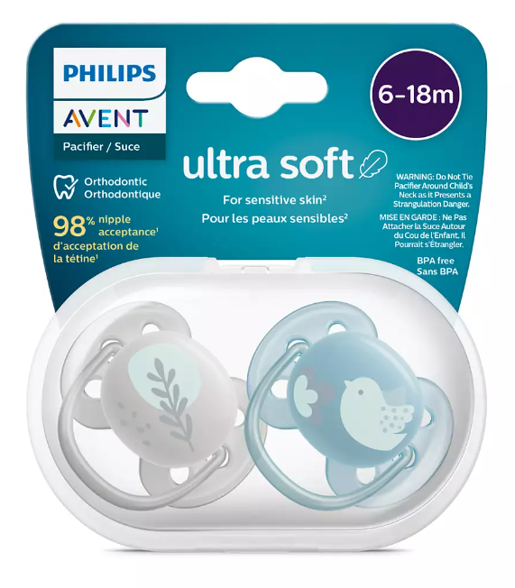 Philips Avent Ultra Soft Ортодонтична залъгалка с кутийка 6-18М, 2 бр.