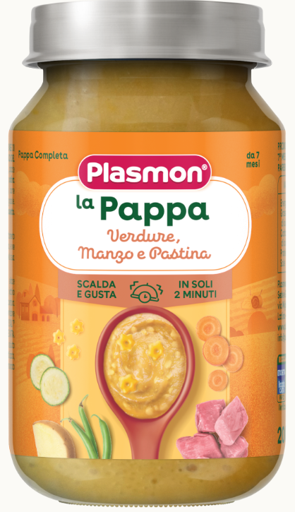 Пюре зеленчуци, бебешка паста и говеждо месо Plasmon - 7+ месеца, 200 гр.