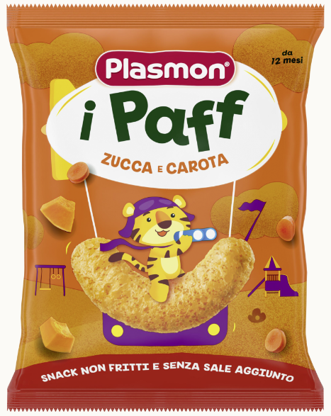 Снакс с тиква и морков Plasmon Paff - 12+ месеца, 15 гр.