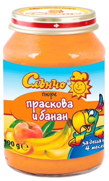 Пюре праскова и банан Слънчо - 4+ месеца, 190 гр.