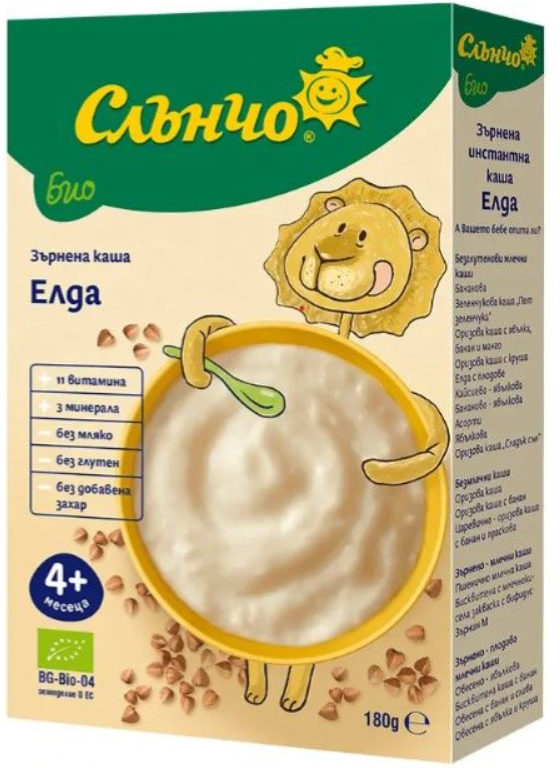Безмлечна каша био елда Слънчо - 4+ месеца, 180 гр.
