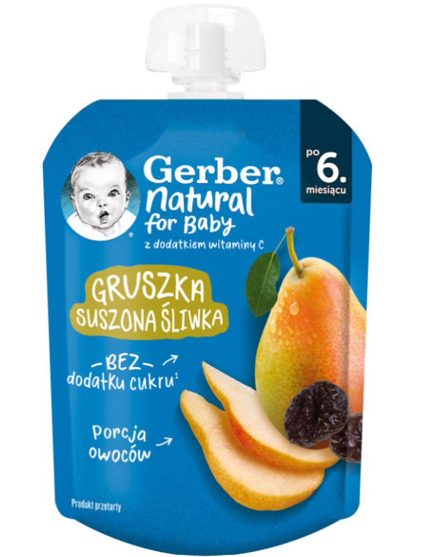 Пауч круша и сушени сливи Nestlé GERBER - 6+ месеца, 80 гр.