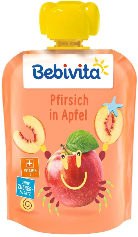 Плодова закуска праскова и ябълка Bebivita - 5+ месеца, 90гр.
