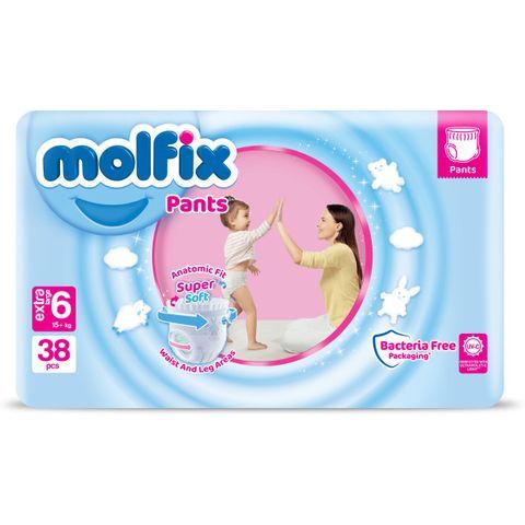 Пелени -гащички  Molfix Pants 6, 15+ кг., 38 бр. + подарък мокри кърпи.