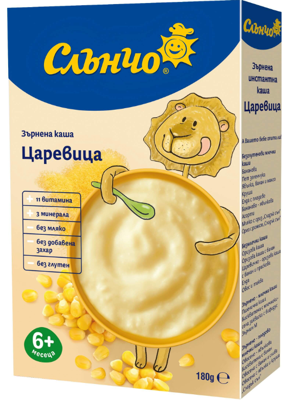 Безмлечна каша царевица Слънчо - 6+ месеца, 180 гр.