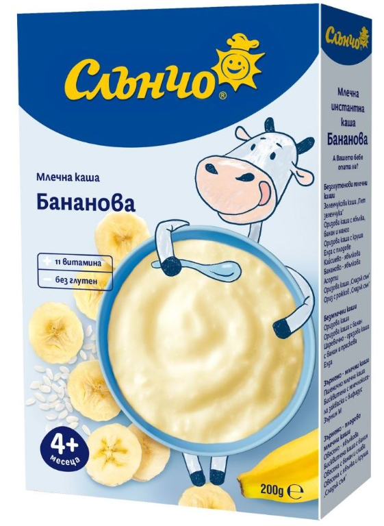 Млечна каша бананова Слънчо - 4+ месеца, 200 гр.
