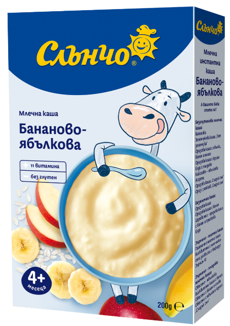 Млечна каша бананово-ябълкова Слънчо - 4+ месеца, 200 гр.