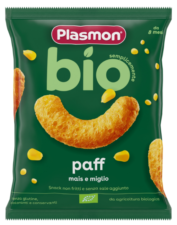 Био снакс с царевица и просо Plasmon Paff - 8+ месеца, 15 гр.