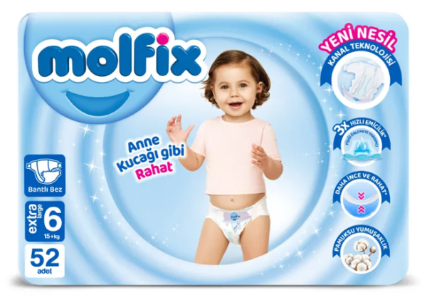 Бебешки пелени Molfix Giga Pack - Extra Large 6, 15+ кг., 52 броя