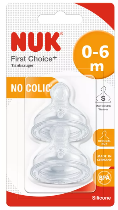 NUK FIRST CHOICE+ биберон за хранене силикон 0-6 месеца, 2 броя - размер S