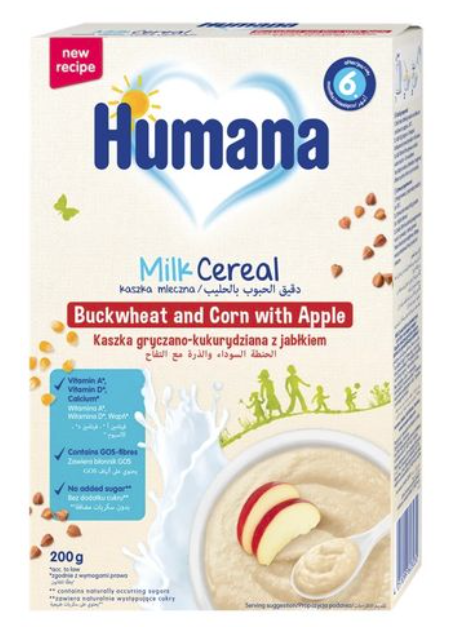 Млечно зърнена каша елда с ябълка Humana - 6+ месеца, 200 гр.