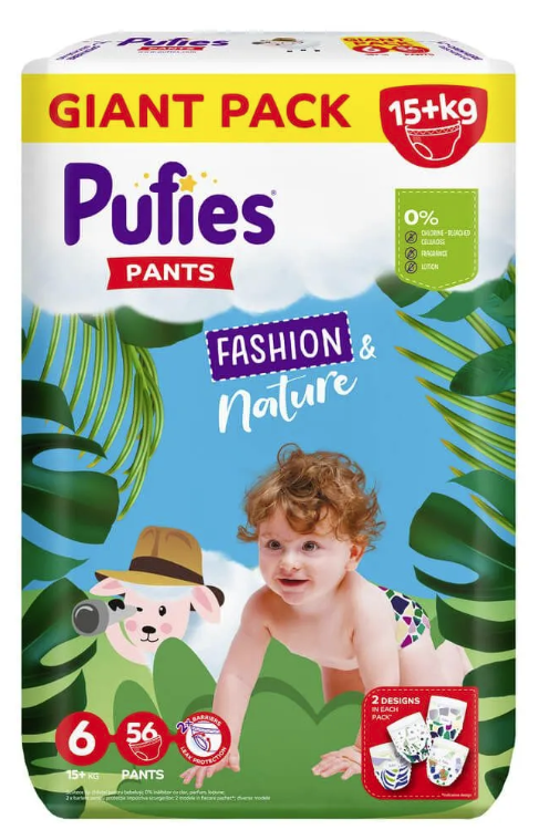 Пелени гащи Pufies Pants Fashion & Nature 6, 15+ кг. 56 броя