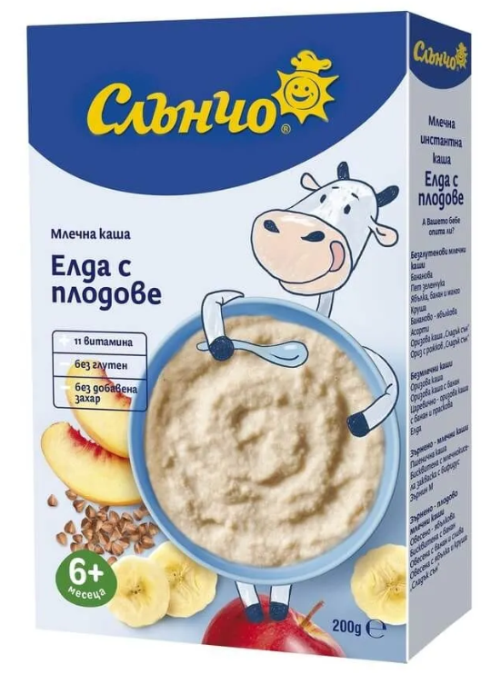 Млечна каша с елда и плодове Слънчо - 6+ месеца, 200 гр.