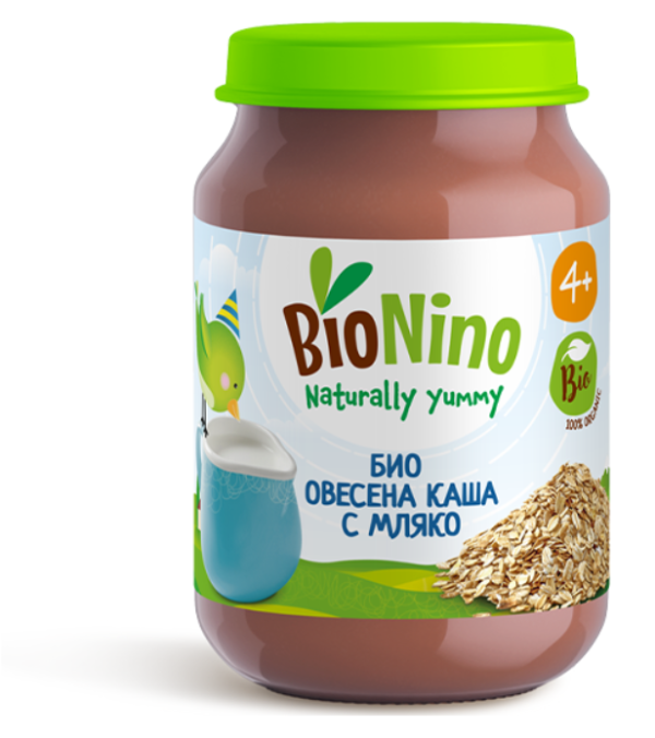 Пюре Био овесена каша с мляко BioNino - 4+ месеца, 190 гр.
