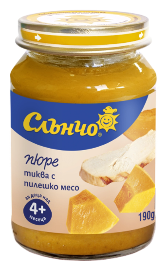 Пюре тиква с пилешко месо Слънчо - 4+ месеца, 190 гр.