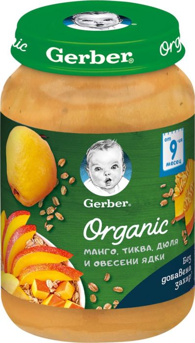  Пюре манго, тиква, дюля и овесени ядки Nestlé Gerber Organic - 8+ месеца, 190 гр.