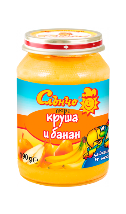 Пюре круша и банан Слънчо - 4+ месеца, 190 гр.