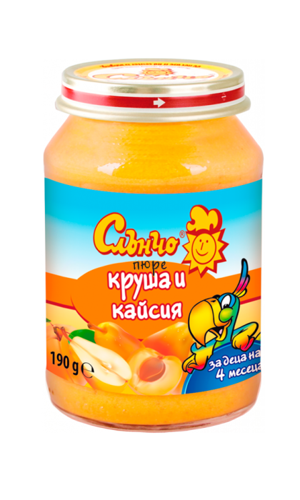 Пюре круша и кайсия Слънчо - 4+ месеца, 190 гр.