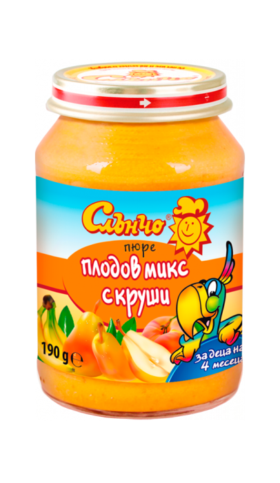 Пюре плодов микс с круши Слънчо - 4+месеца, 190 гр.