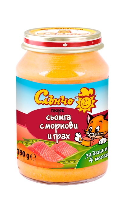 Пюре сьомга с моркови и грах Слънчо - 4+ месеца, 190 гр. 