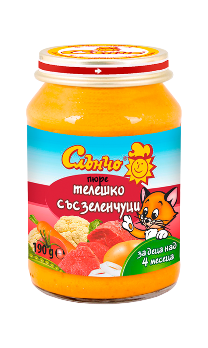 Пюре телешко със зеленчуци Слънчо - 4+месеца, 190 гр.