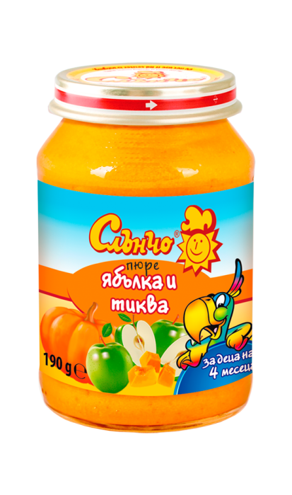 Пюре ябълка и тиква Слънчо - 4+ месеца, 190 гр.