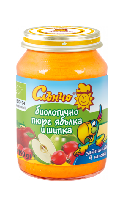 Пюре биологично ябълка и шипка Слънчо - 4+ месеца 190 гр.