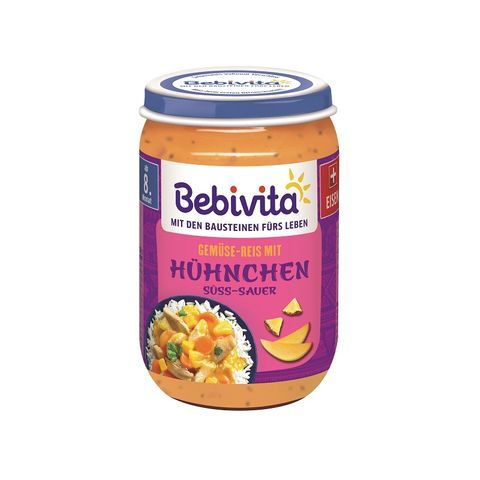 Пюре пюре ориз, зеленчуци и кисело-сладко пиле Bebivita - 8+ месец, 190 гр.