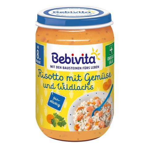 Пюре ризото със зеленчуци и дива сьомга Bebivita - 8+ месеца, 220 гр.