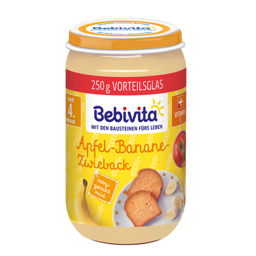 Плодова каша ябълка и банан със сухар Bebivita - 4+ месеца, 250гр,