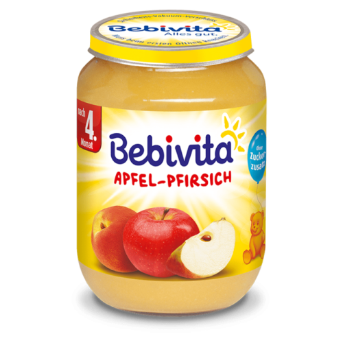 Пюре ябълка и праскова Bebivita - 4+ месеца, 190 гр.
