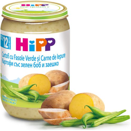 Пюре картофи със зелен боб и заешко HiPP - 12+ месеца, 220 гр.