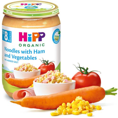 Пюре Био макарони с шунка и зеленчуци HiPP - 8+ месеца, 220 гр.