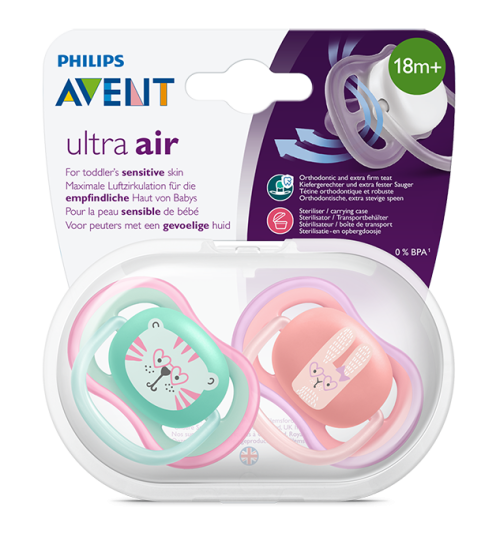 Силиконови залъгалки Ultra Air  18+ месеца Philips Avent - животни, 2 бр.