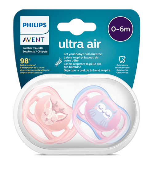 Силиконови залъгалки Ultra Air  0-6 месеца Philips Avent - животни, 2 бр.
