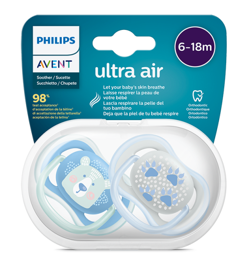 Силиконови залъгалки Ultra Air  6-18 месеца Philips Avent - мече, 2 бр.
