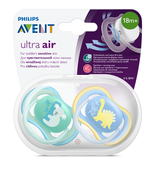 Силиконови залъгалки Ultra Air  18+ месеца Philips Avent - животни, 2 бр.