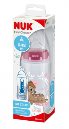 NUK First Choice шише Temperature control 300 мл. със силиконов биберон 6-18 месеца, размер М Бамби