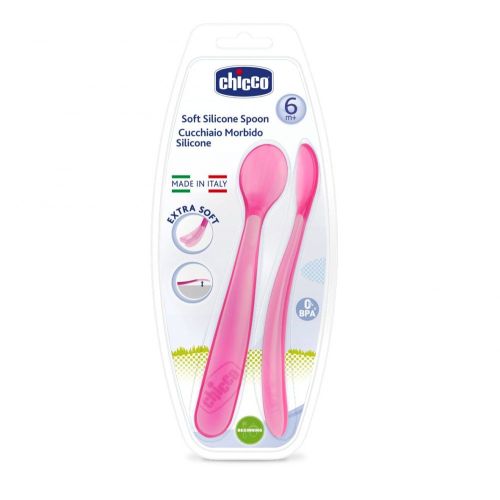 Меки силиконови лъжички Chicco, 6м+, 2 бр. - розов