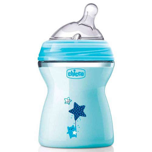 Шише Natural Feeling 250 мл., със силиконов биберон 2 капки, 2м+ - Chicco - син