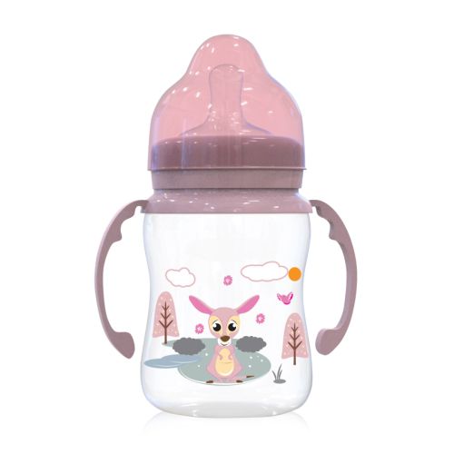 Шише с широко гърло и дръжки Lorelli Baby Care Animals - 250 мл., 0+ месеца, Blush Pink