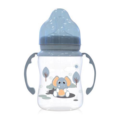 Шише с широко гърло и дръжки Lorelli Baby Care Animals - 250 мл., 0+ месеца, Moonlight Blue