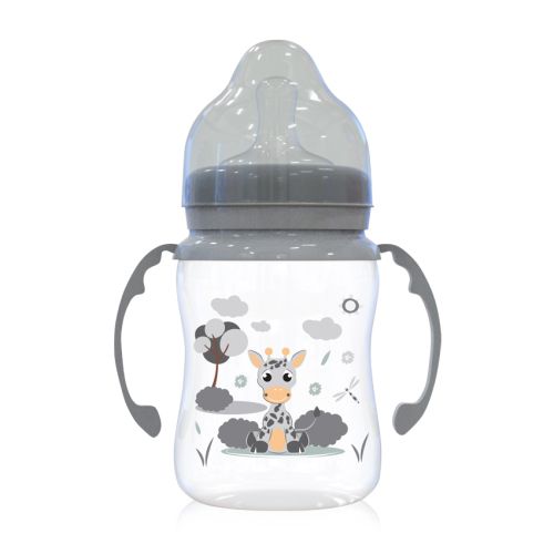 Шише с широко гърло и дръжки Lorelli Baby Care Animals - 250 мл., 0+ месеца, Icy Grey