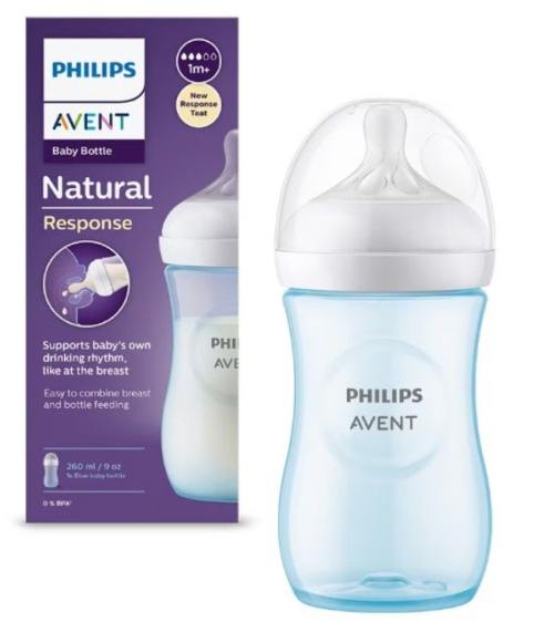 Бебешка бутилка Natural Response с биберон 260 мл. 1+ месеца Philips Avent - син