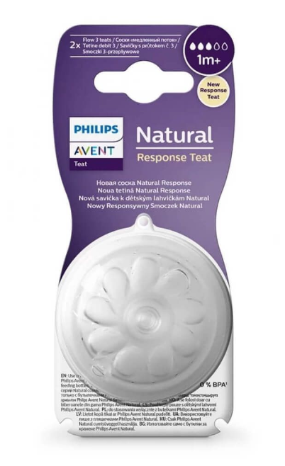 Philips Avent Natural Response Силиконов биберон със среден поток 1М+  2 бр.