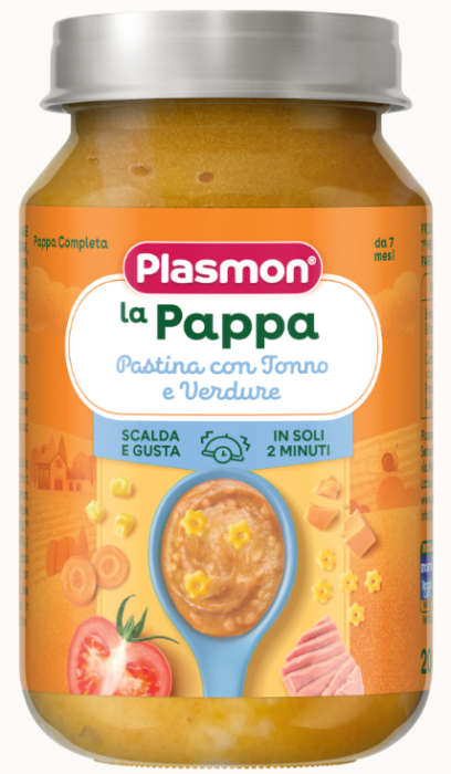 Пюре бебешка паста, зеленчуци и риба тон Plasmon - 7+ месеца, 200 гр.