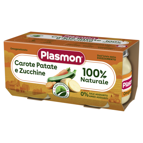 Пюре моркови с картофи и тиквички Plasmon - 6+ месеца, 160 гр. (2х80 гр.)